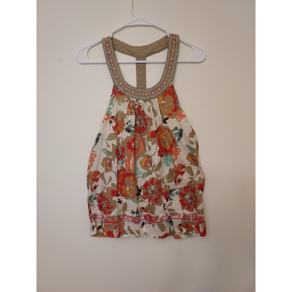 AMERICAN RAG Women's Large Orange Blue Floral Boho Sleeveless Babydoll Top - NEW